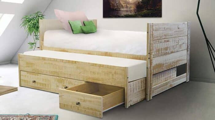 All in One Bed with Twin Trundle and 3 Built in Drawers