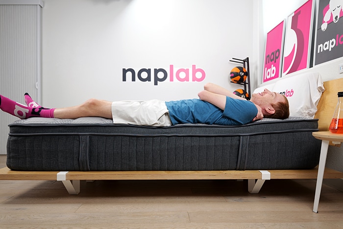 Ghostbed Luxe Hybrid Edge Support Test Back Sleeping Ghostbed Luxe Hybrid Edge Support Test Back Sleeping